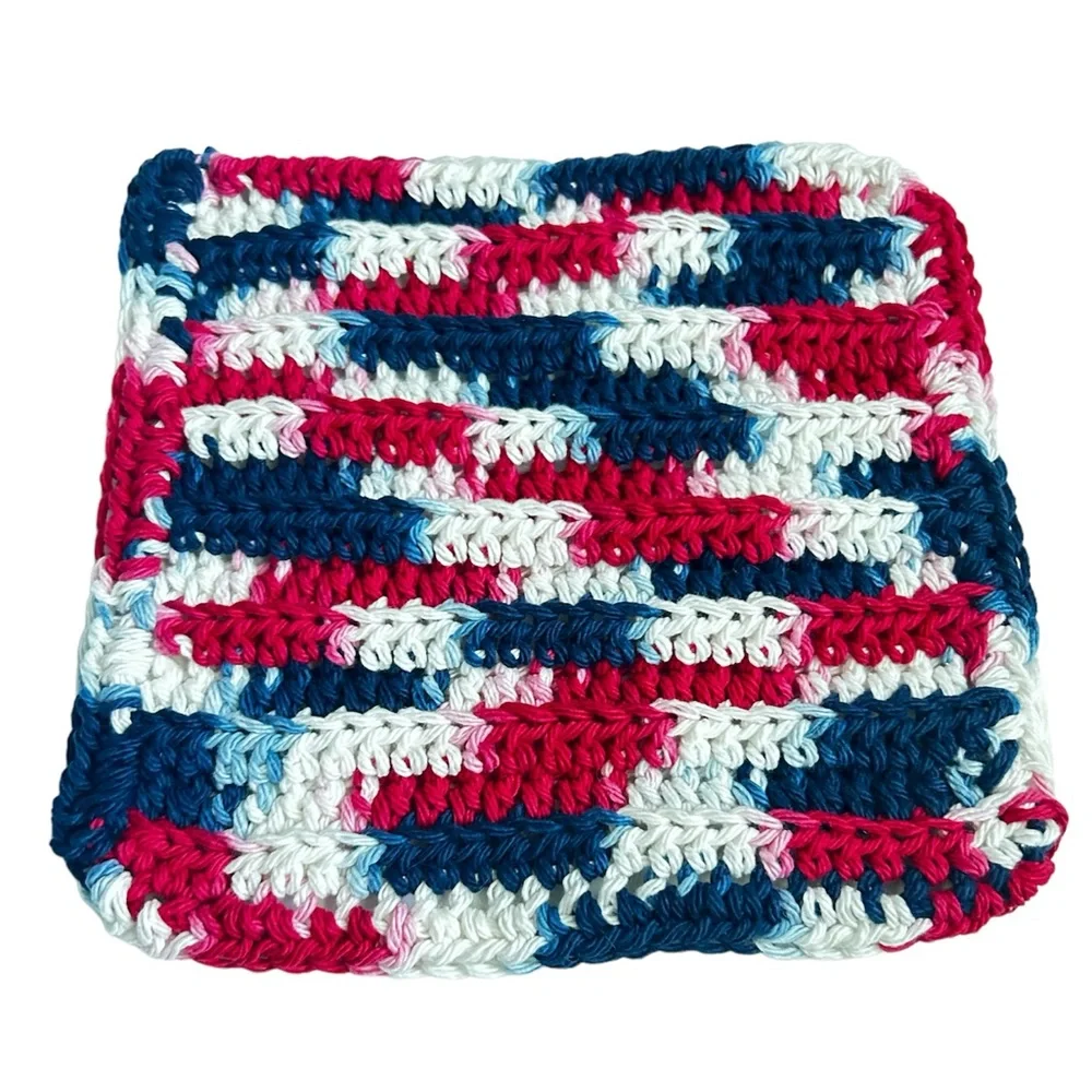 Hand Crafted Colorful Americana 100% Cotton All Purpose Dish or Wash Cloths